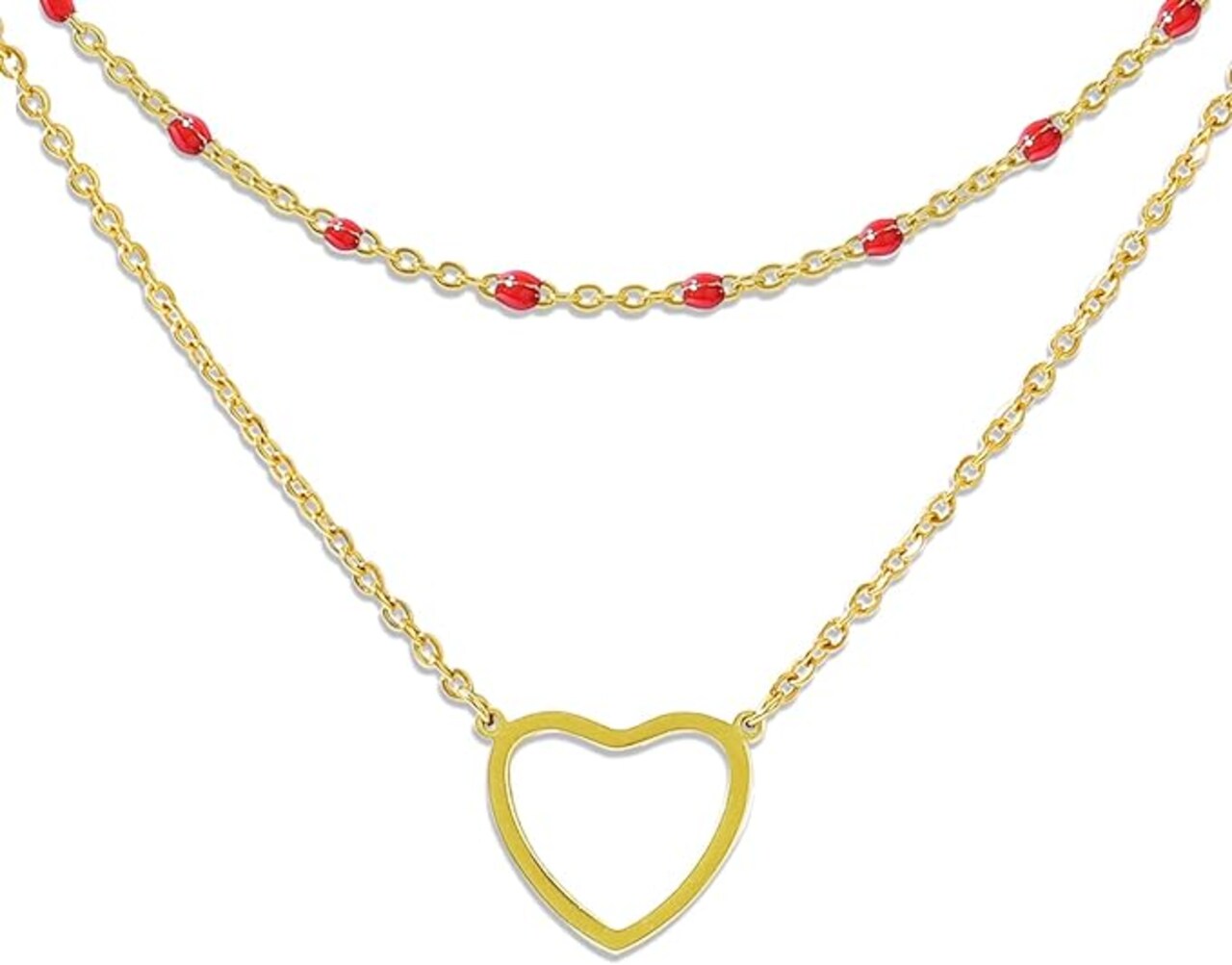 WERIREN Dainty 14K Gold Plated Heart Layered Pendant Choker Necklace